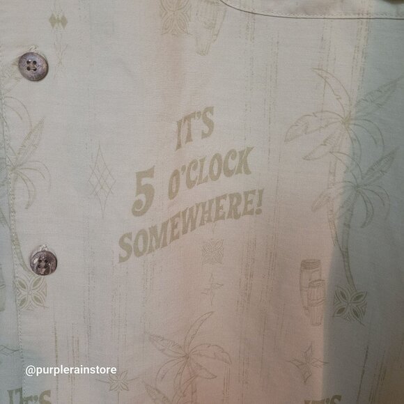 Vtg Big Dogs Hawaiian Camp Shirt 2X Pocket Green Tropical Drinks Vacation Y2K - Picture 6 of 15